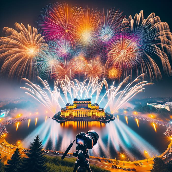 Fireworks Display over Lake Titan - Bucharest Celebration