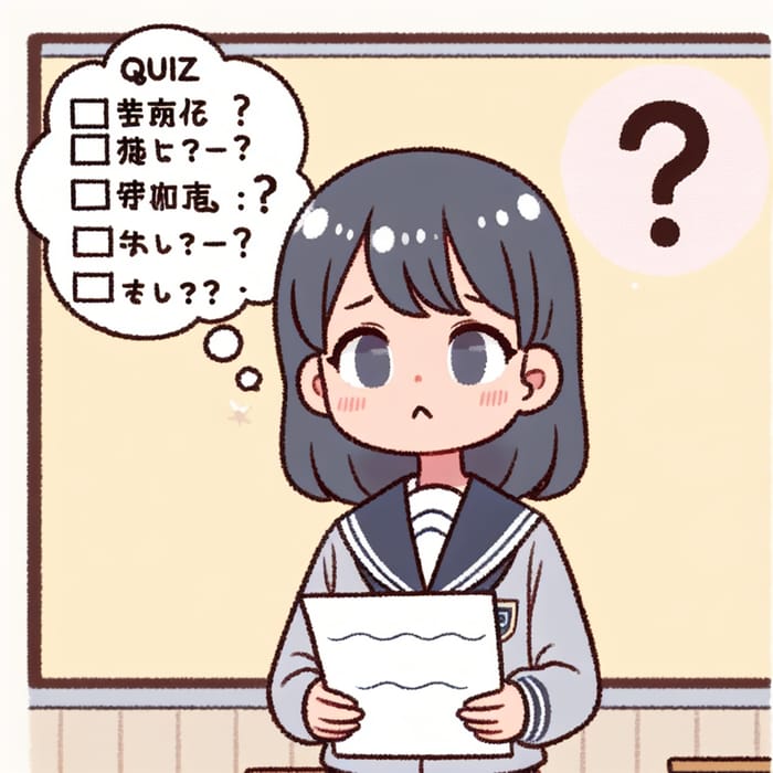 Japanese Schoolgirl Unsure About Quiz Question - Illustration
