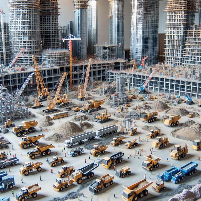 Large Construction Site Model with Remote-Controlled Construction Vehicles