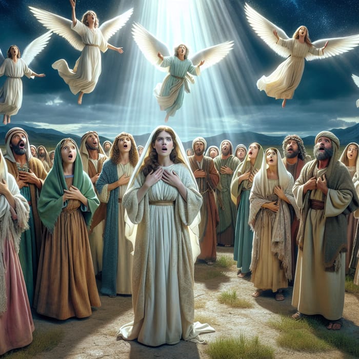 Heavenly Angels Singing Good News to Shepherds in Open Field