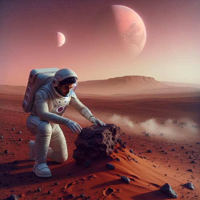 Man Exploring Mars in Futuristic Space Suit