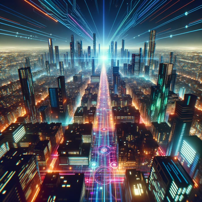 Neon Cyberpunk City Nightscape - Futuristic Digital Art