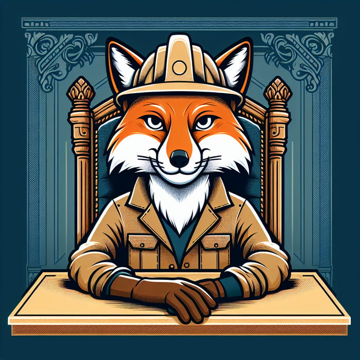 Fox Builder Character at King Table in Vector Art