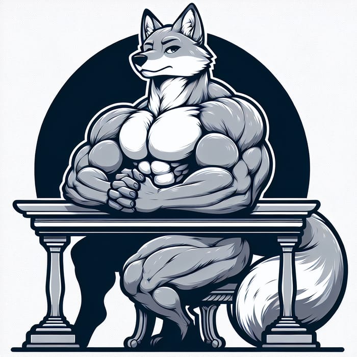 Majestic Grey Muscular Fox at Regal Table - Stunning Vector Art