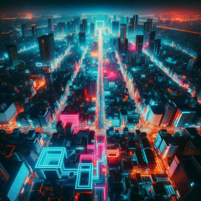 Cyberpunk Cityscape Night | Neon Vibrant Streets | Aerial View Sony A7R IV