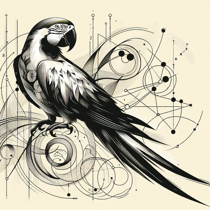 Parrot-Inspired Schematic Art: Calligraphy Brush Strokes & Lines