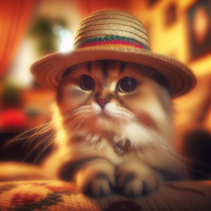 Cute Cat Wearing Stylish Hat - A Playful Scene