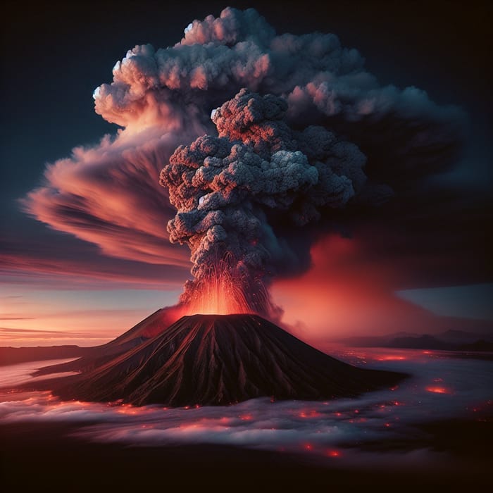 Volcano Gas Emission Illustration in Twilight Sky