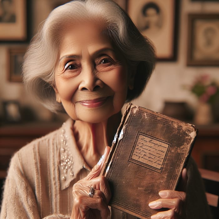 Grandmother Holding Her Memoir with Grace and Wisdom