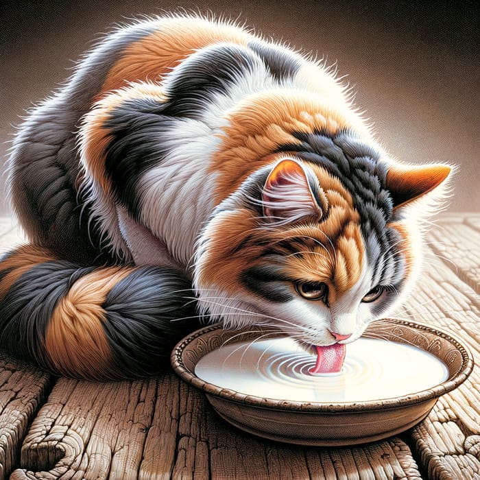 Adorable Cat Enjoying Milk