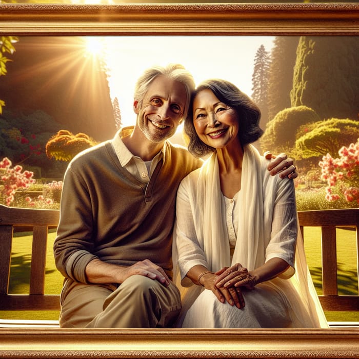 Intergenerational Bliss: Elderly Caucasian Man and South Asian Woman in Serene Garden