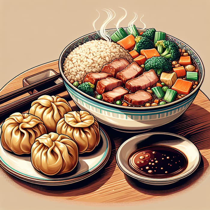 Hearty Pork Chao Fan with Siomai Vector - Delicious Asian Meal | AI Art ...
