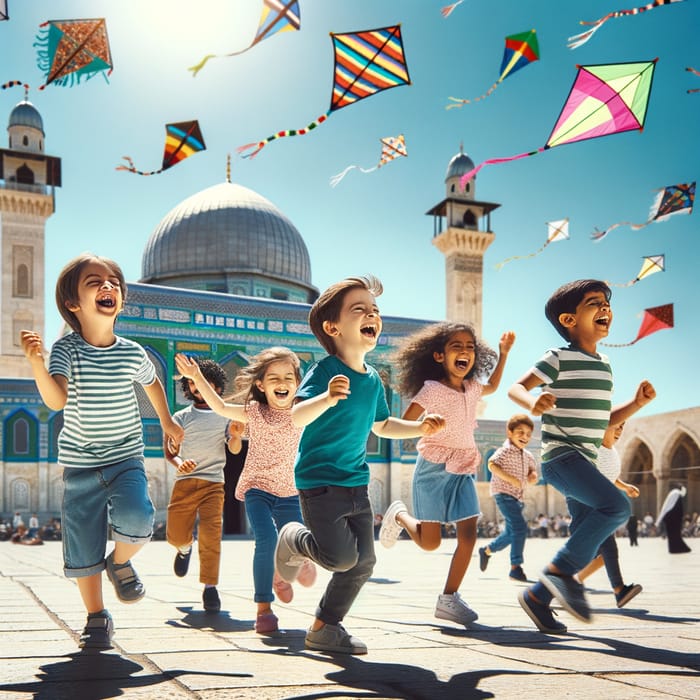 Diverse Children Playing Happily at Masjid Al Aqsa