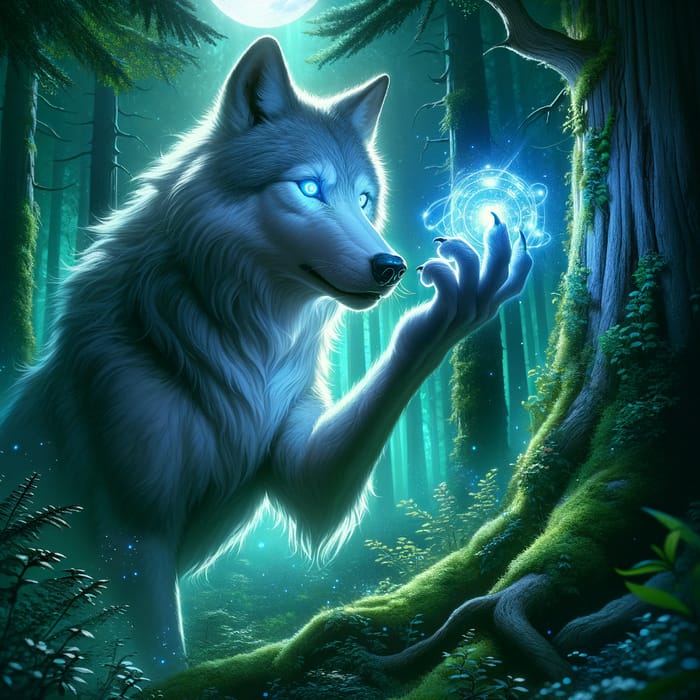 Mystical 'Lobo Mago' Wolf in Enchanted Forest