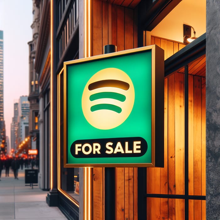 Bright Green Spotify-Styled 'For Sale' Sign in City Street