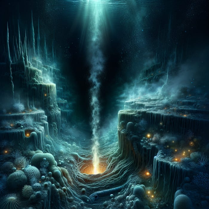 Narrow Hydrothermal Vent in Deep-sea Ocean Illustration