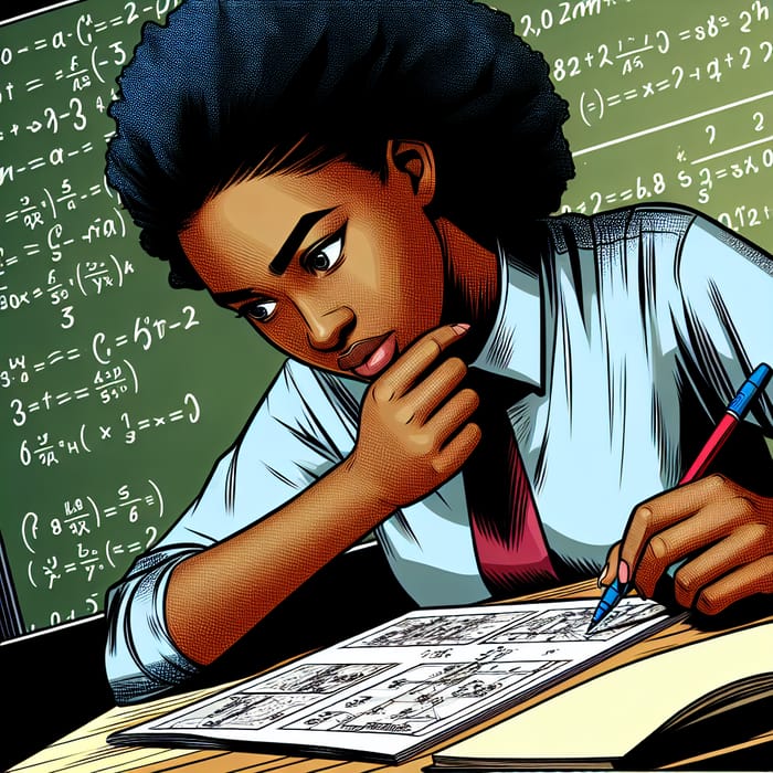 Young Student Immersed in Math Lesson with Vibrant Comic Style | Focused Expressions