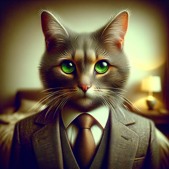 Green-Eyed Cat in Formal Business Attire