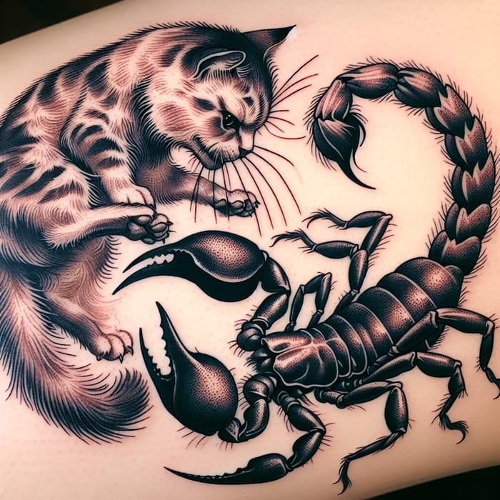 Cat Fighting Scorpion Tattoo Design