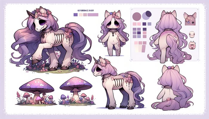 Cute Undead Lavender Horse Reference Sheet | Multiple Views