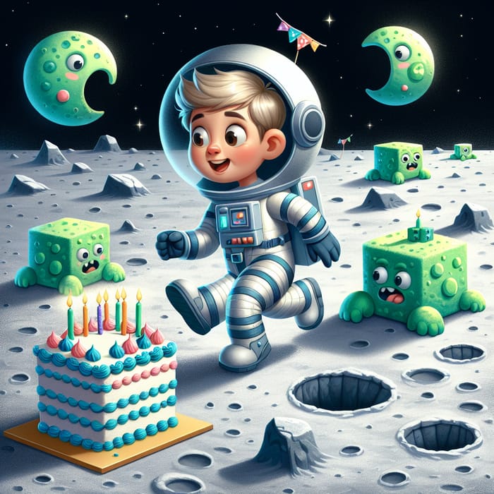 6-Year-Old Boy's Moon Adventure with Birthday Cake