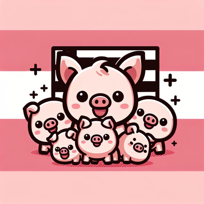 Country Flag with Cute Piglet Characters