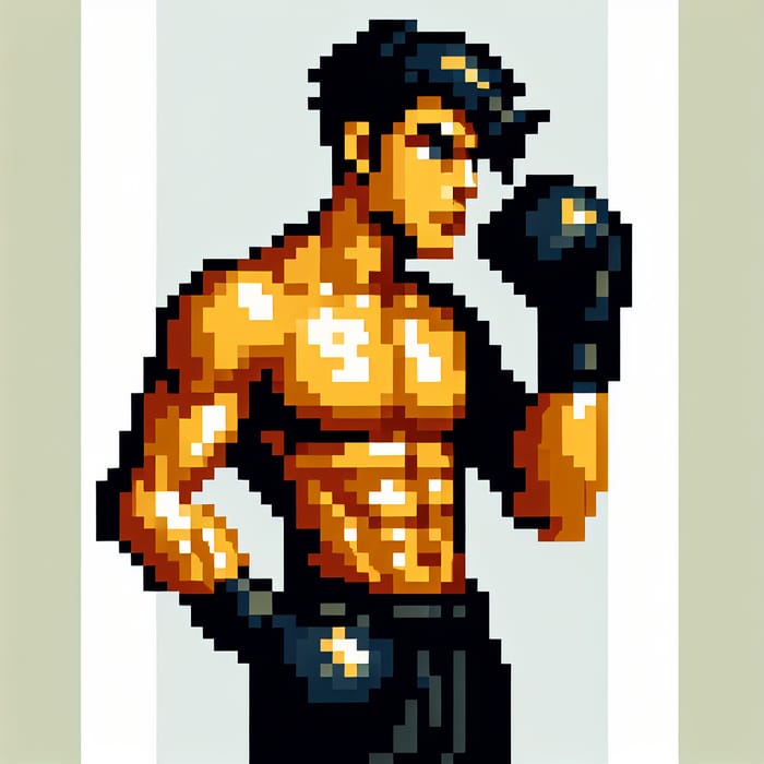 Pixel Art Boxer - Masculine Fighter with Black Hair in Pixel Style