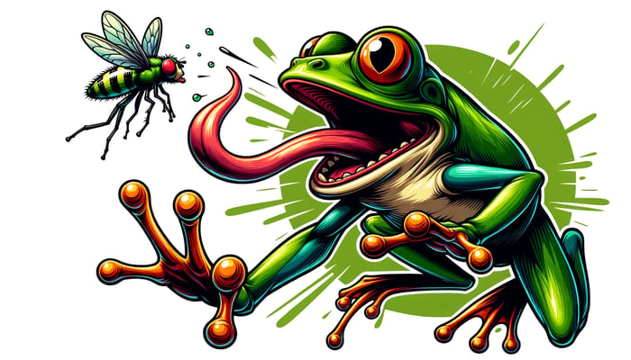Playful Green Frog in Vibrant Leap - Animated Cartoons Style