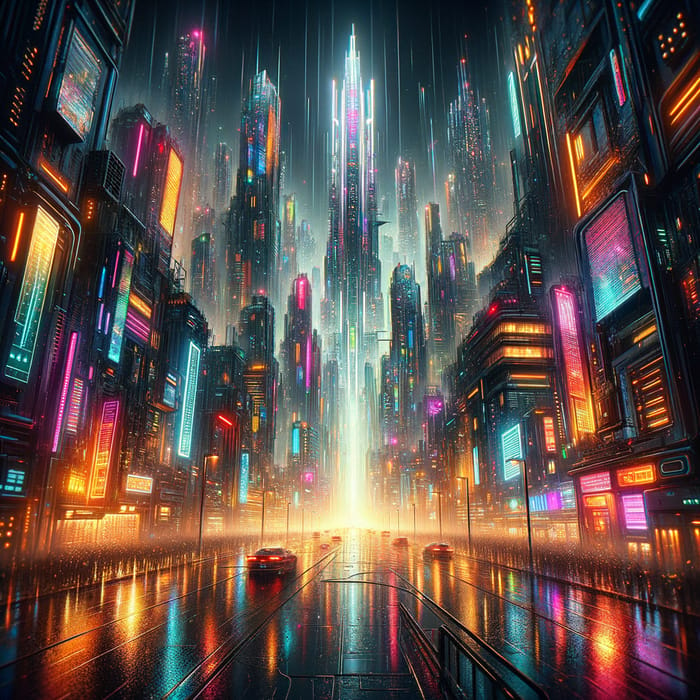 Futuristic Cyberpunk Cityscape in Neon Lights