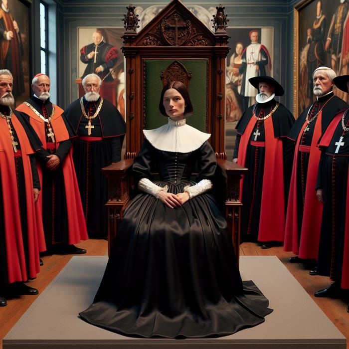 Catherine de' Medici in Black Dress at Louvre Throne