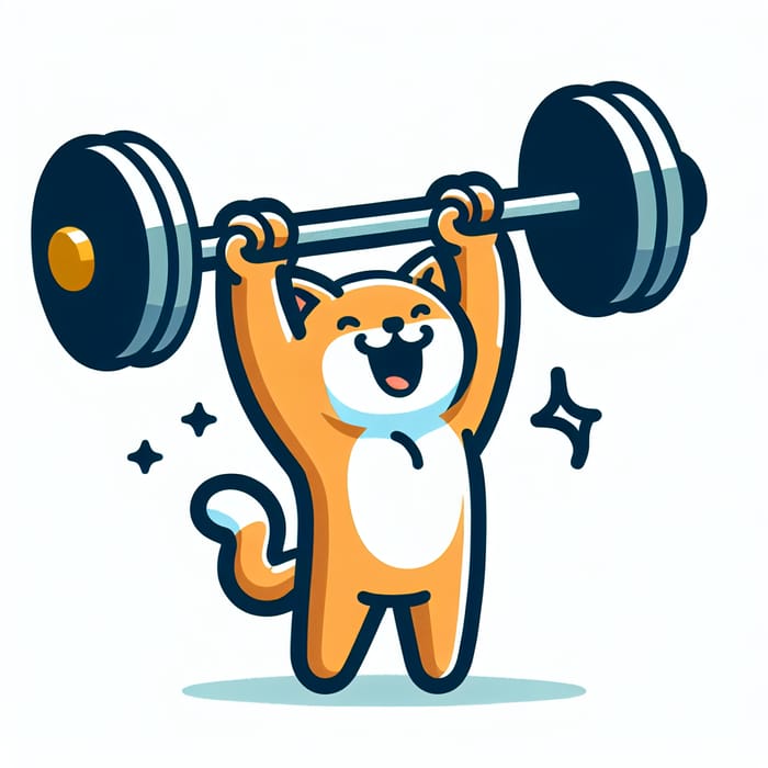 Cartoon Cat Weightlifting - Joyful Feline Animation with Enthusiasm