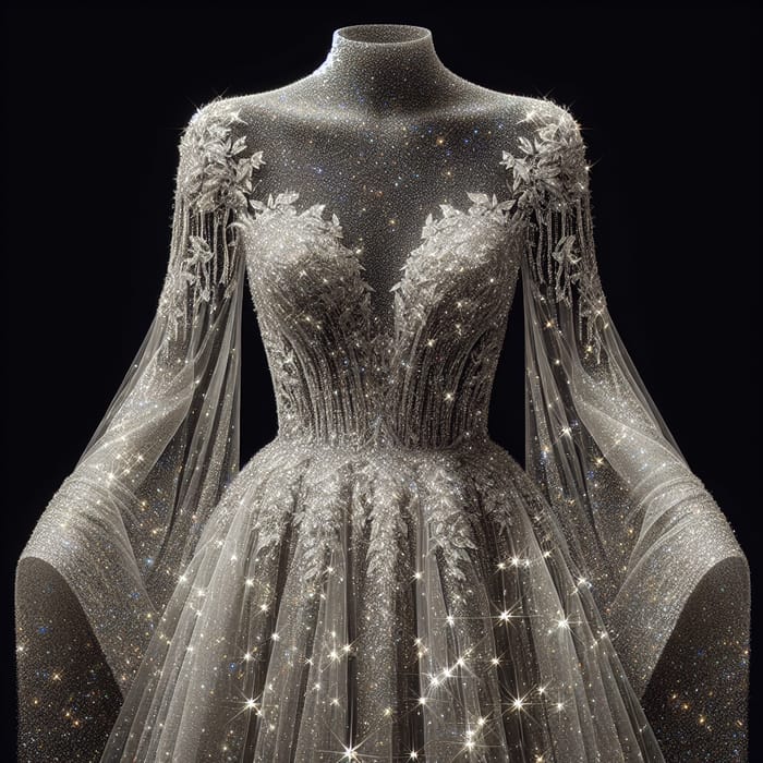 Elegant Glitter Wedding Dress with Cascading Sleeves