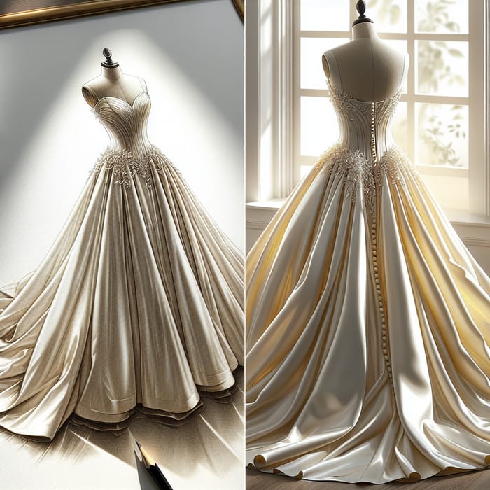 Elegant Wedding Dress - Creamy Silk A-Line Design