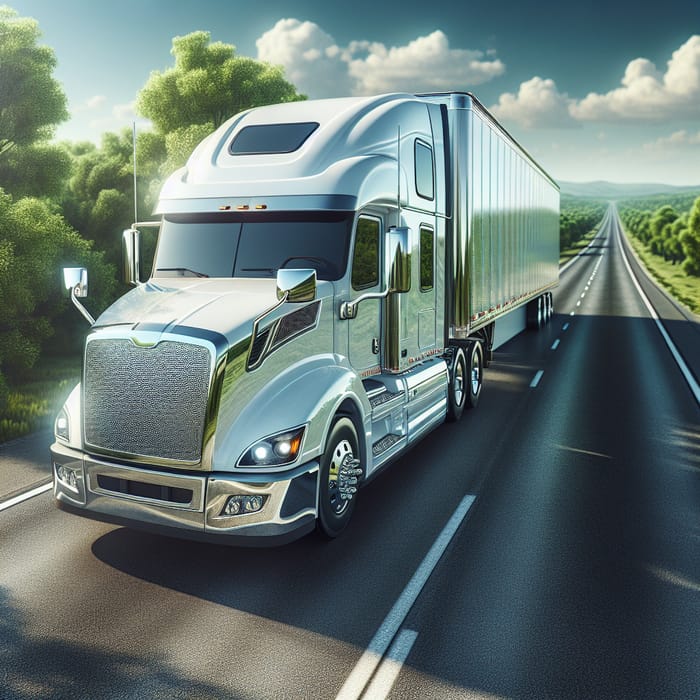 White Sleeper Cab Tractor Trailer on Road Desktop Wallpaper | Captivating View