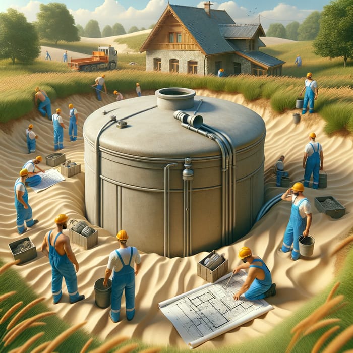 Septic Tank Installation Near Traditional House | Professional Workers