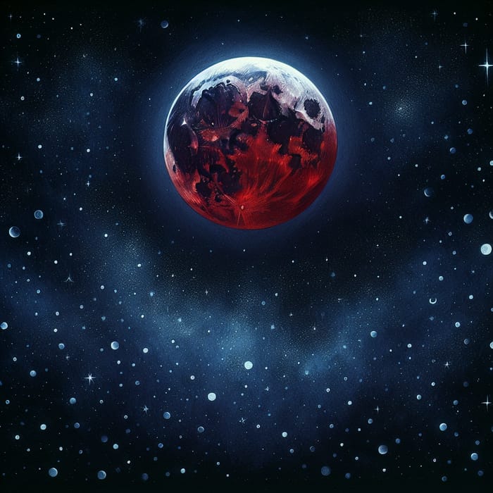Spectacular Blood Moon in Starry Night Sky
