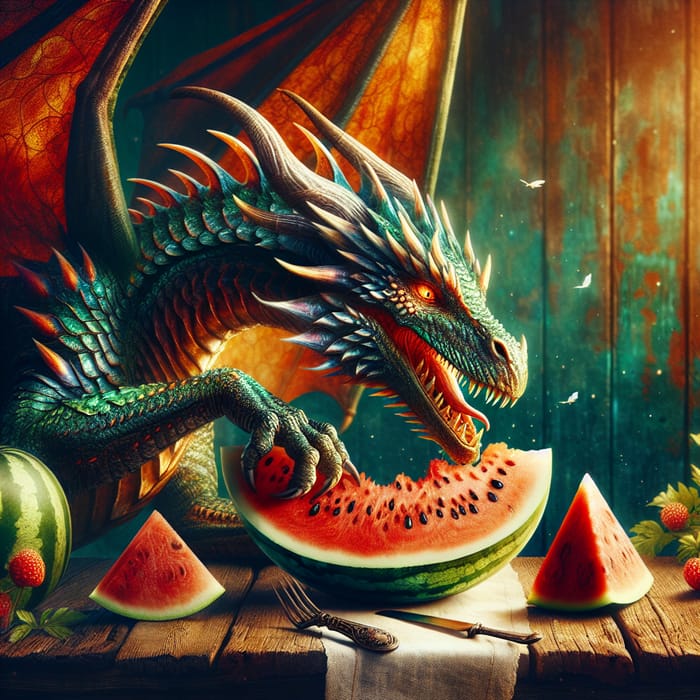Dragon Eating Watermelon | Majestic Scene