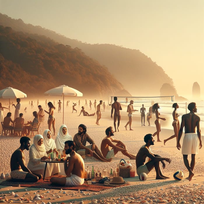 Nude Beach Scene: Diverse Culture, Natural Beauty, and Joyful Moments