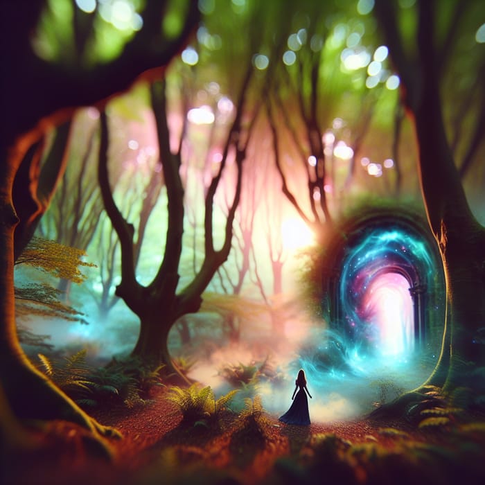 Mystical Forest with Glowing Portal - Enchanting Dreamlike Landscape