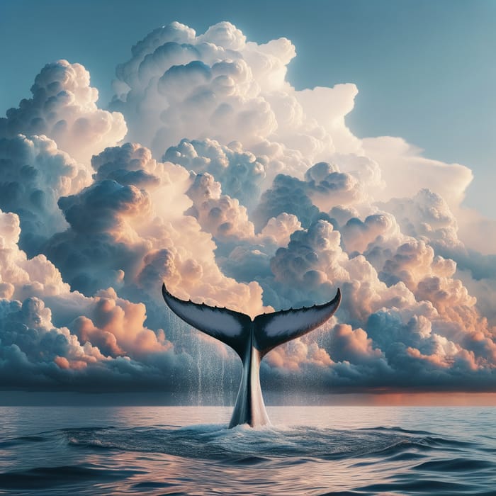 Whale Tail Diving into Clouds | Mystical Aquatic Scene