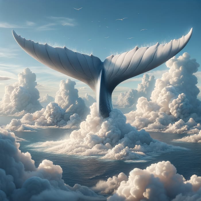 Whale Tail Flying in Clouds, Side View