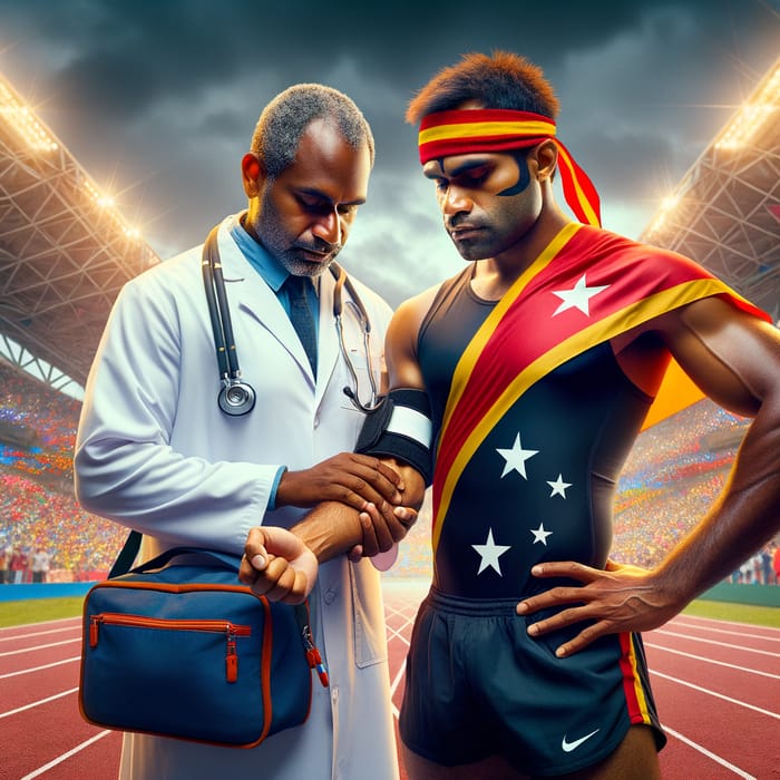 PNG Sports Medicine Doctor Caring for Athlete at Pacific Games