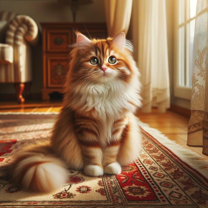 Vibrant Orange Cat Resting on Elegant Rug