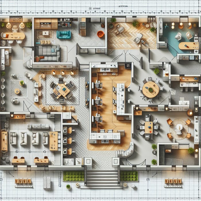 Intricately Designed Office Floor Plan - Spaces for Productivity & Collaboration