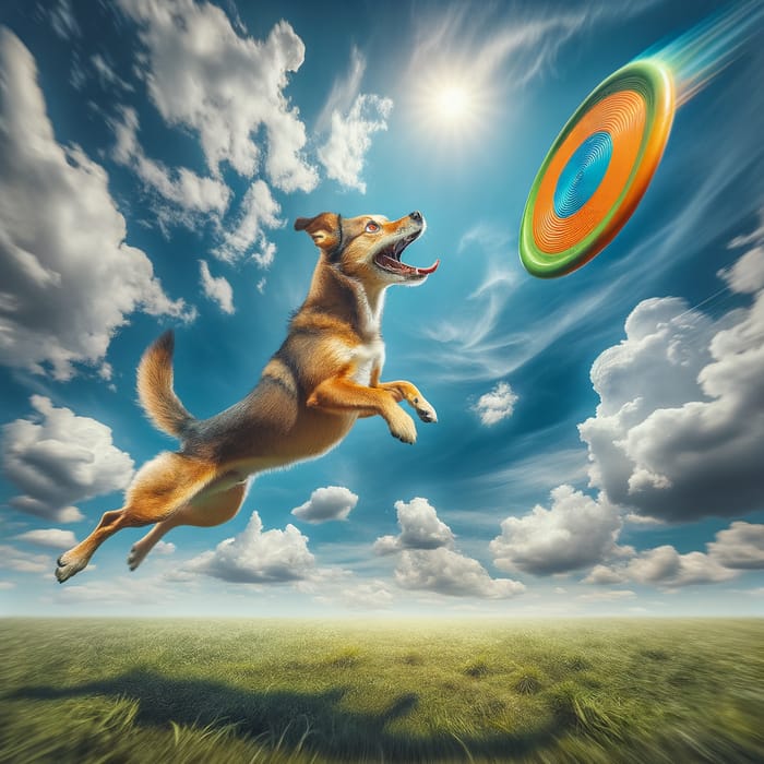 Energetic Dog Catching Frisbee: Active Outdoor Fun