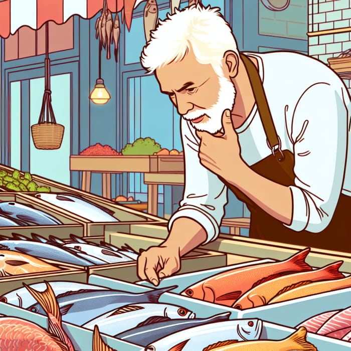 Fresh Fish Market: White-haired Male Shopper at the Seafood Market