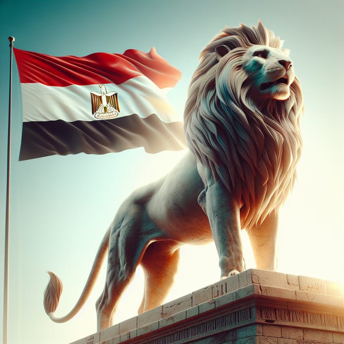 Majestic Lion with Egypt Flag - Impressive Snapshot