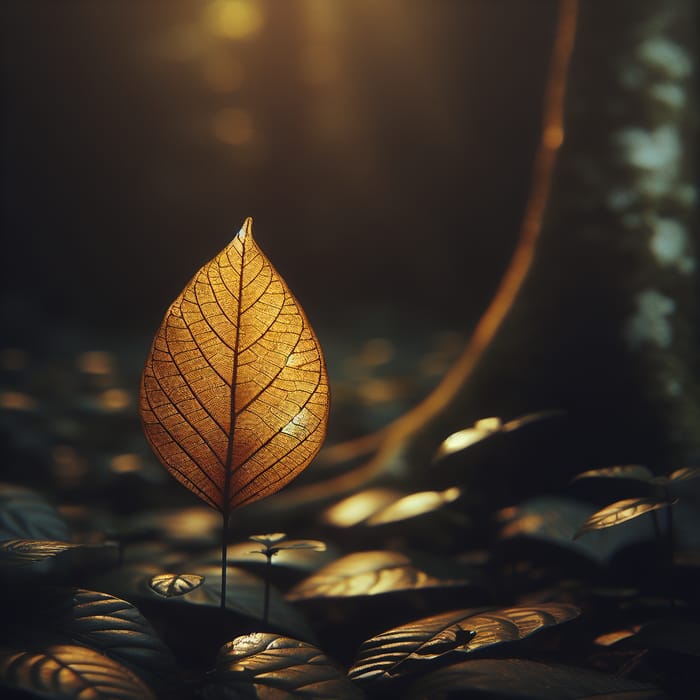 Golden Leaf in Nature - Serene Beauty