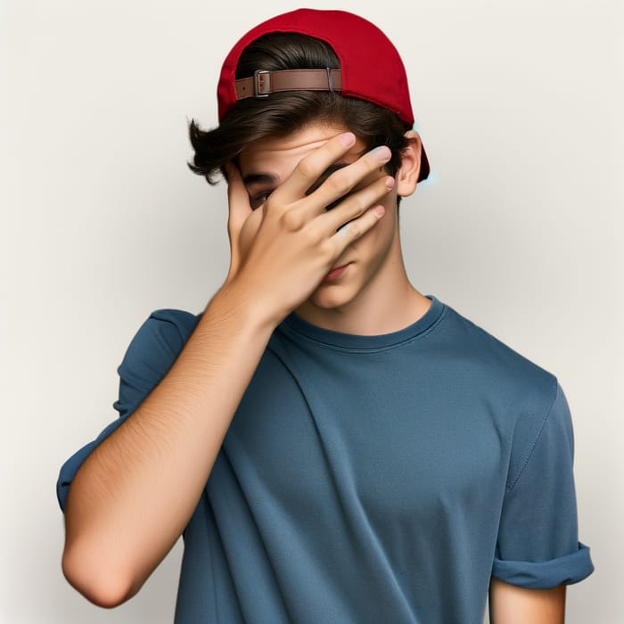 Mischievous Teenage Boy Covering Face