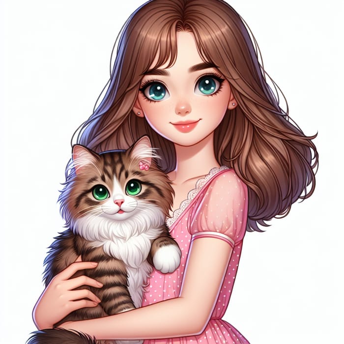 Adorable Girl and Cat - Heartwarming Illustration